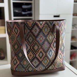 Bueno Colorful Brown Geometric Tote Bag, Shoulder Bag